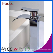 Fyeer Crooked Spout Square High Body Waterfall Wash Basin Faucet Simple Water Mixer Tap